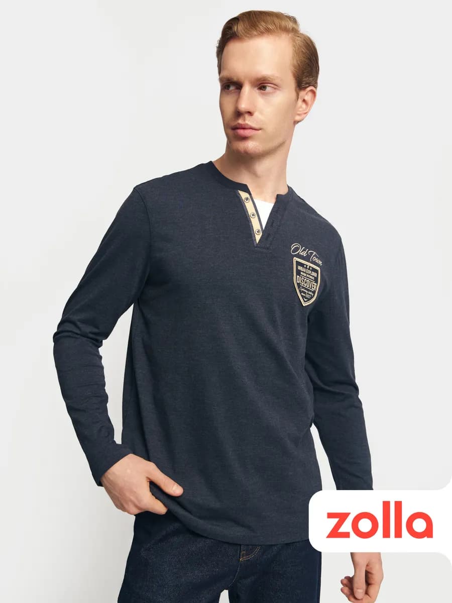 Мужской трикотажный лонгслив хенли