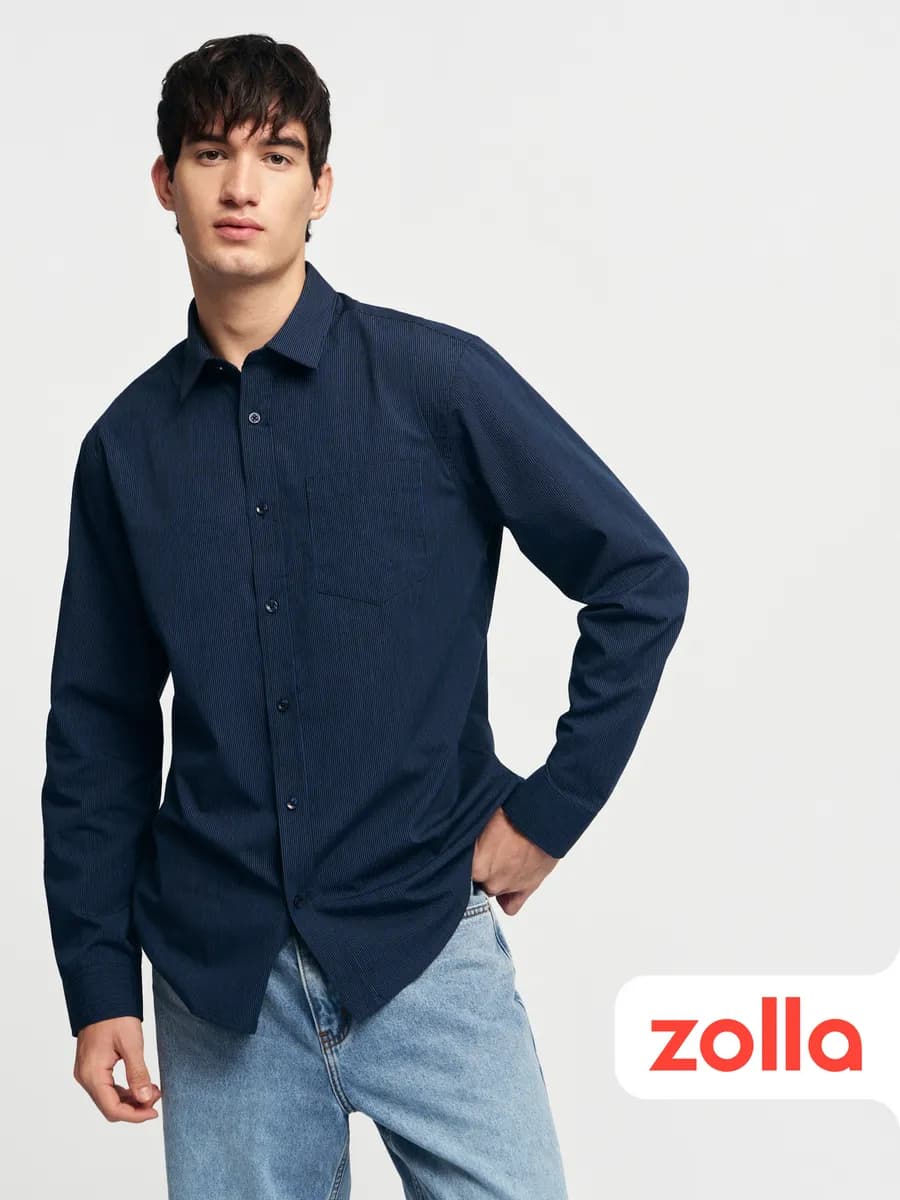 Мужская прямая рубашка в полоску