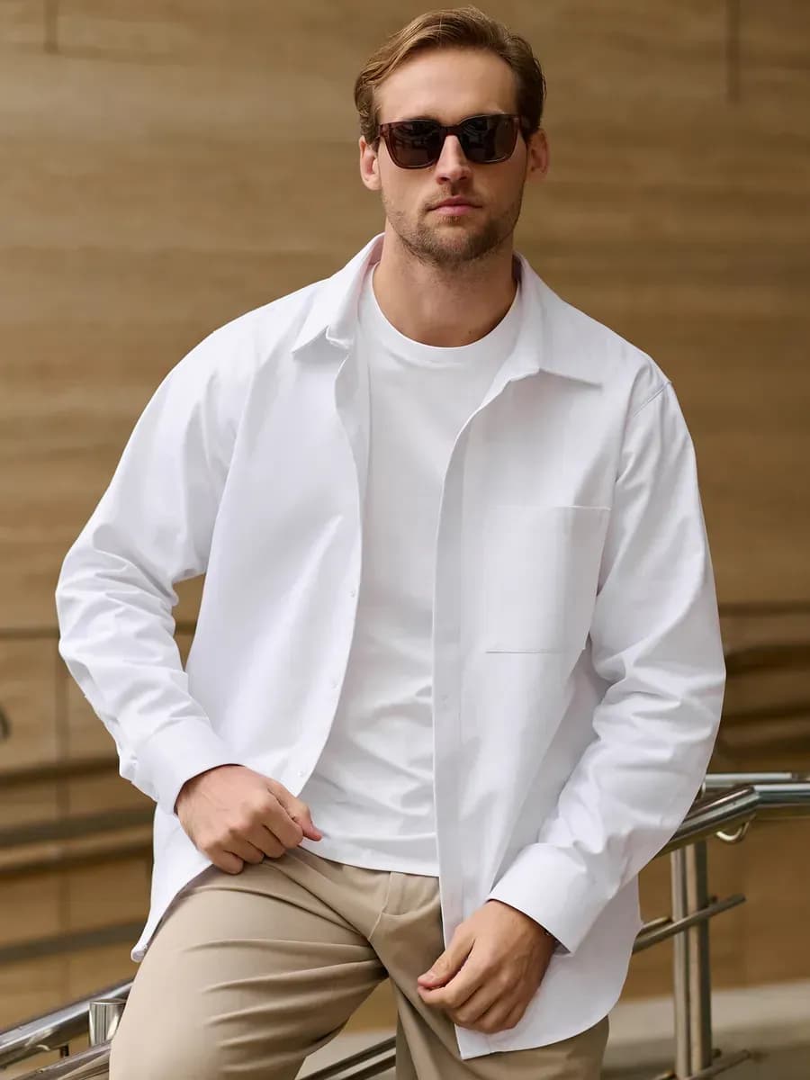 Рубашка оверсайз с длинным рукавом - фото 1