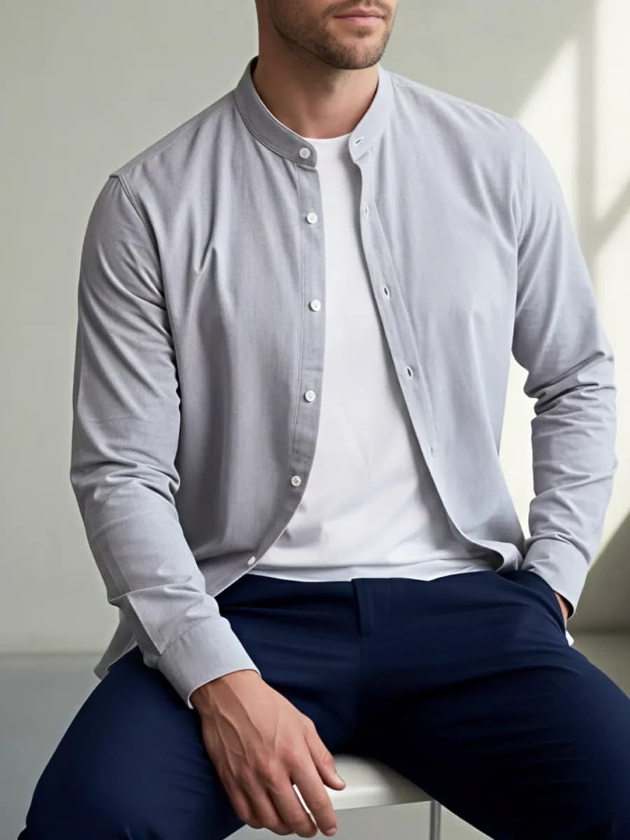 Рубашка с длинным рукавом без воротника