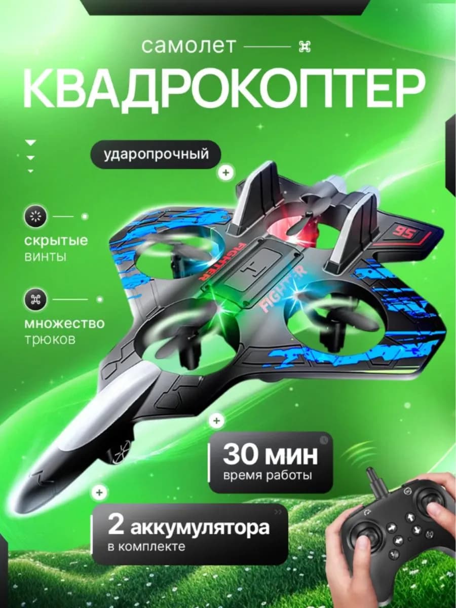 Самолет на радиоуправлении квадрокоптер синий