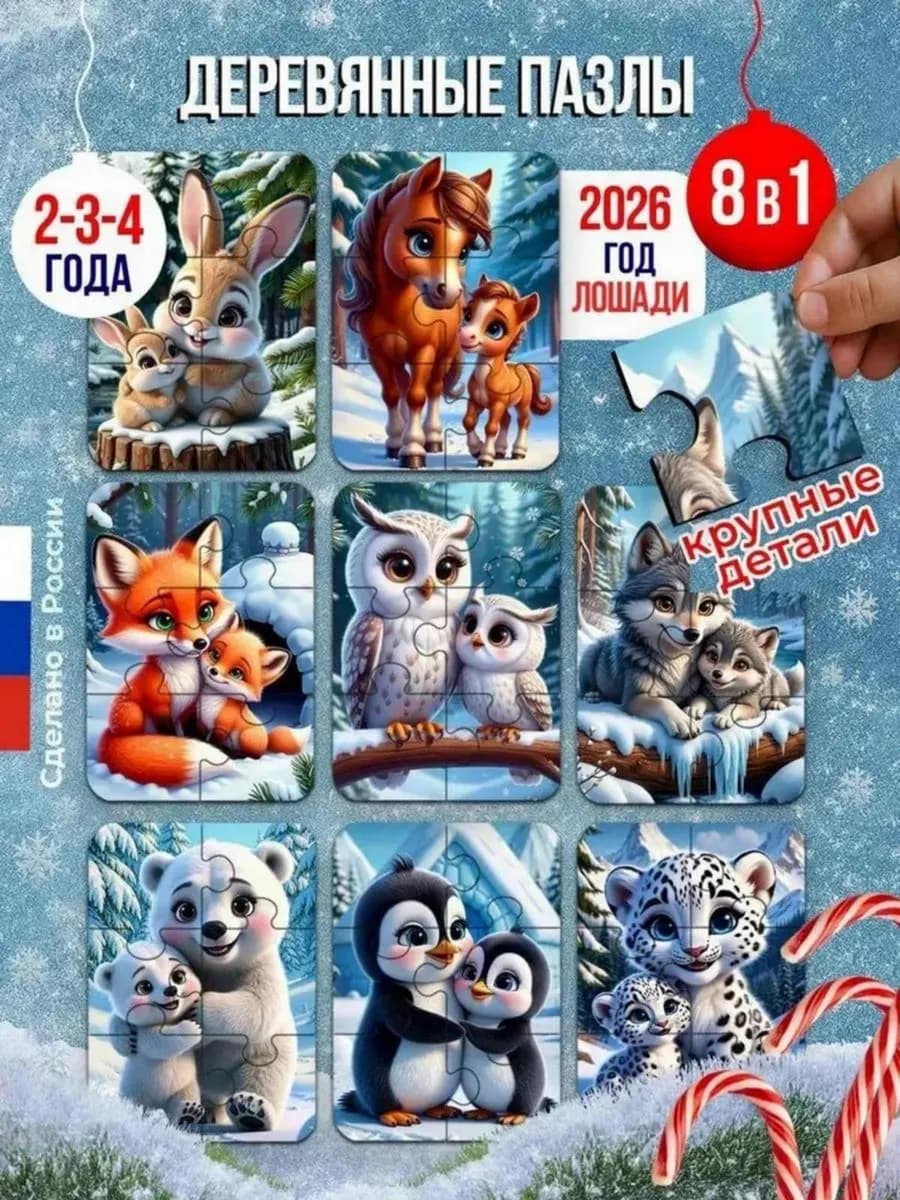 Развивающие деревянные пазлы для детей и малышей 3 лет