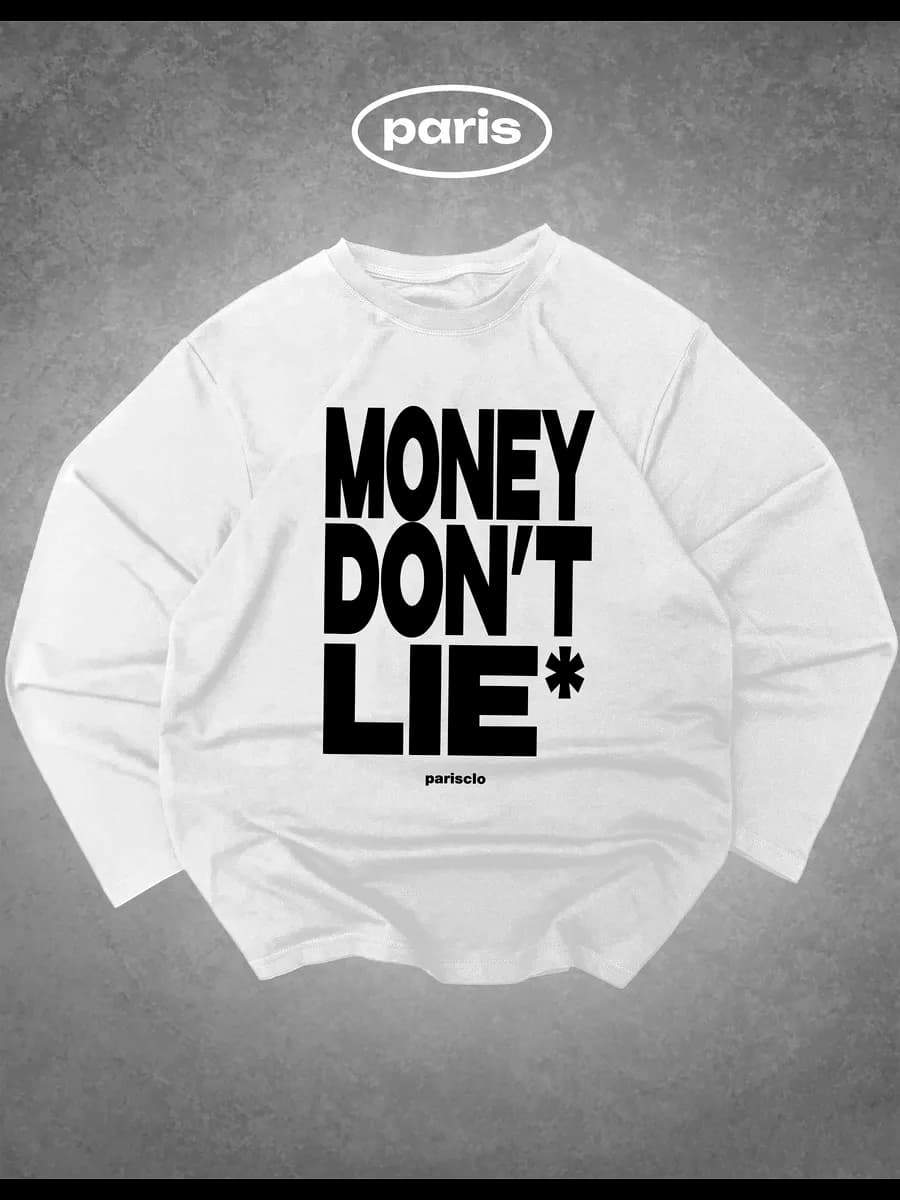 Лонгслив белый с принтом "money don't lie"