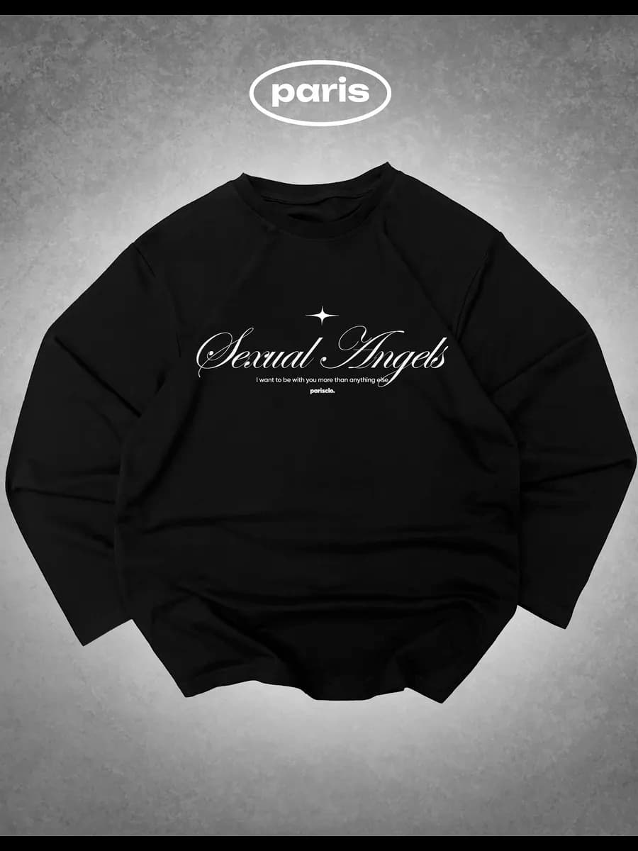 Лонгслив черный с принтом "sexual angels"