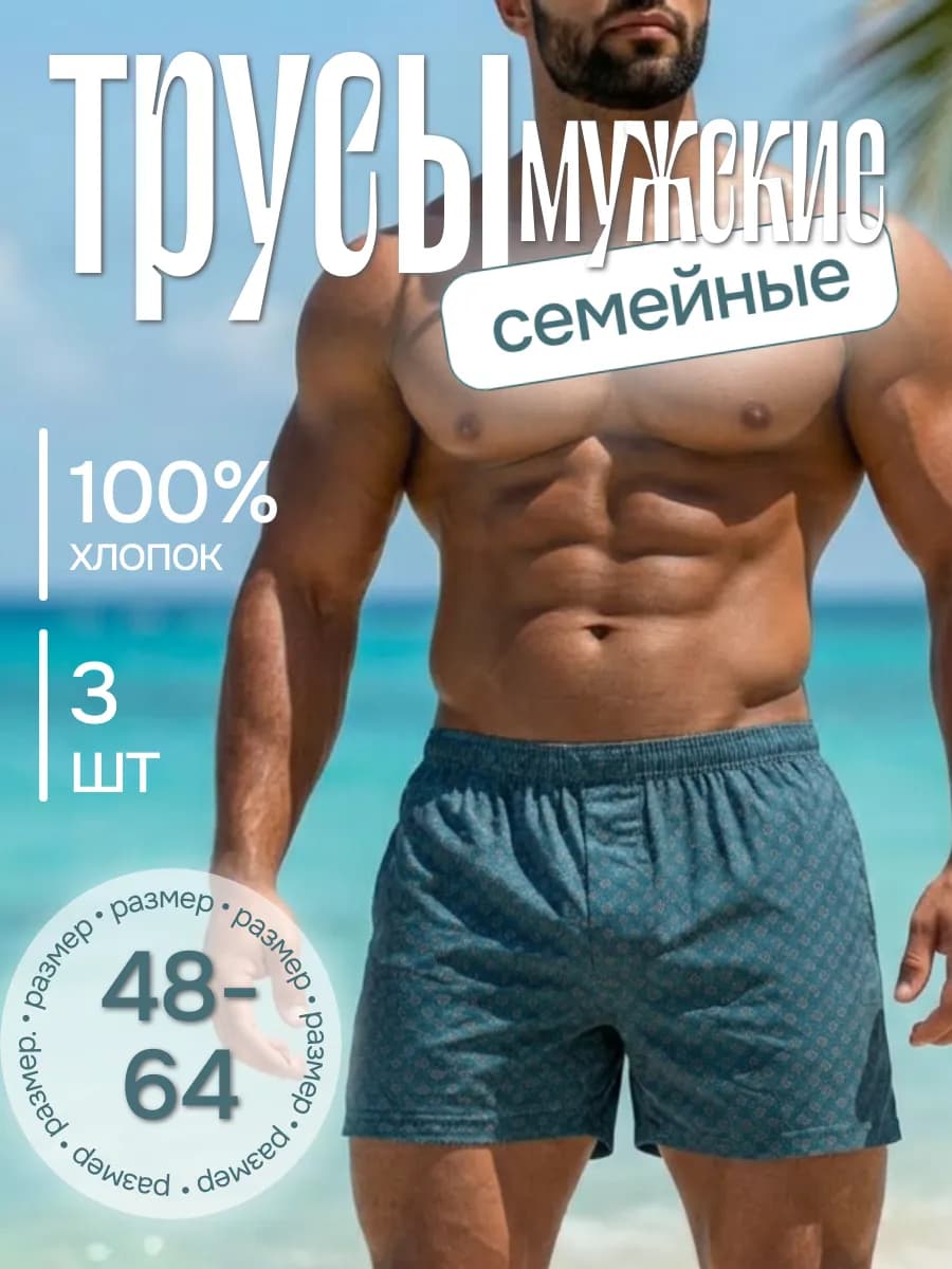 Трусы семейные набор 3 штуки хлопок