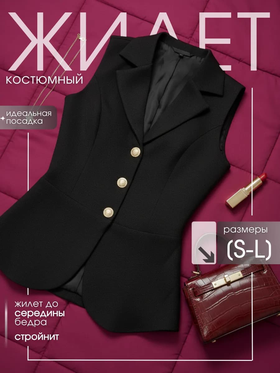 Жилетка костюмная офисная удлиненная черная
