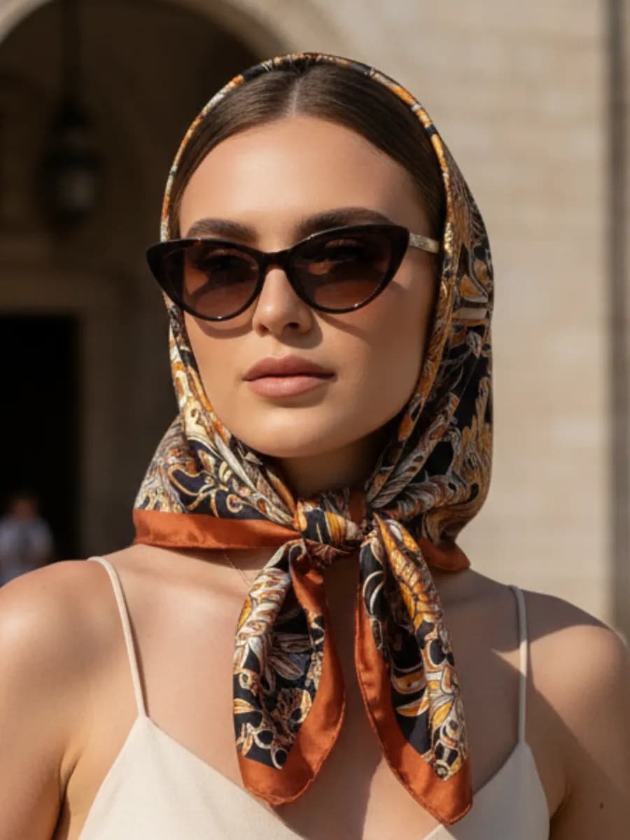 Платок косынка на голову и шею шелковый