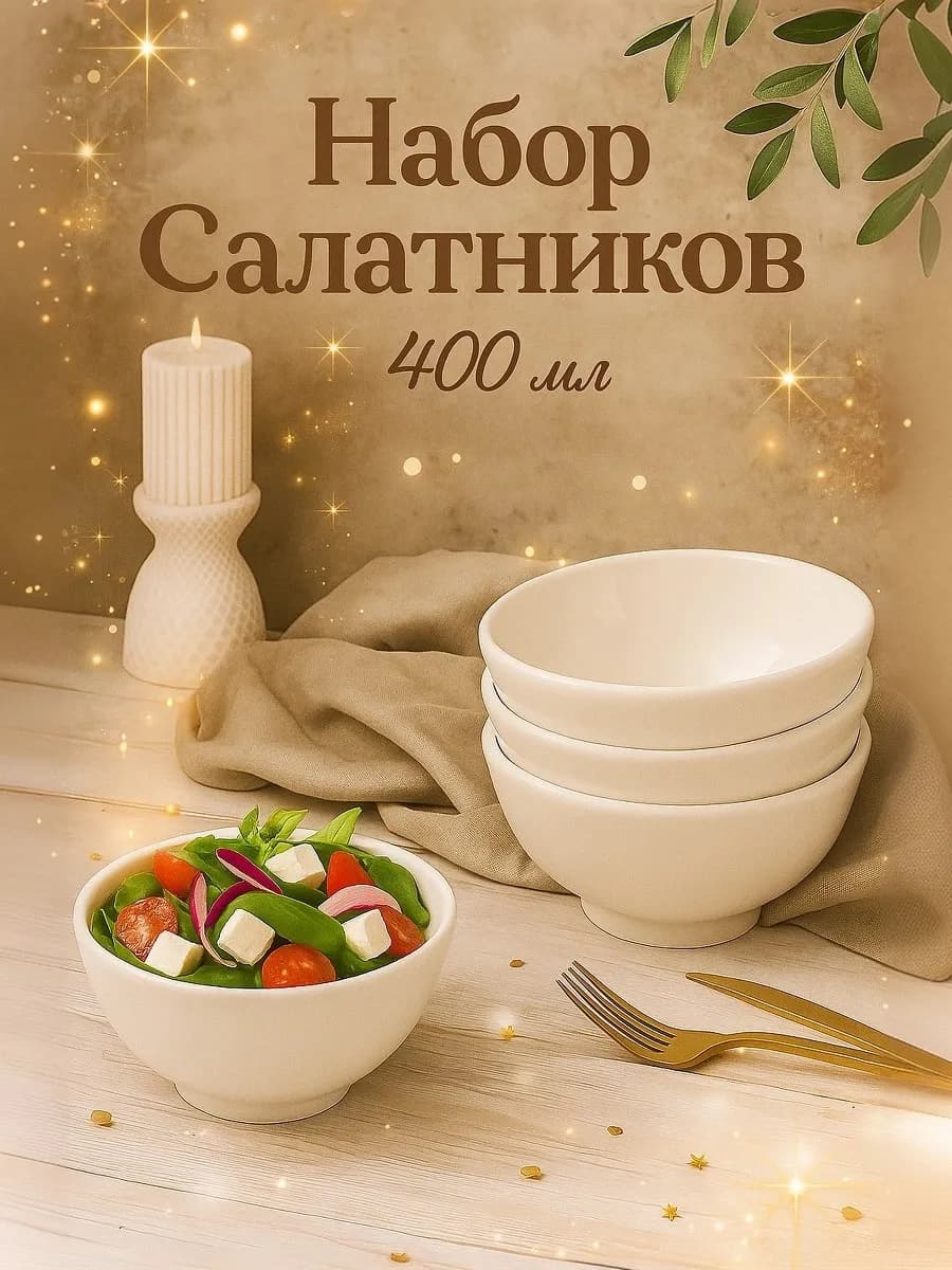 Набор фарфоровых салатников 400 мл «White Label» 4 шт