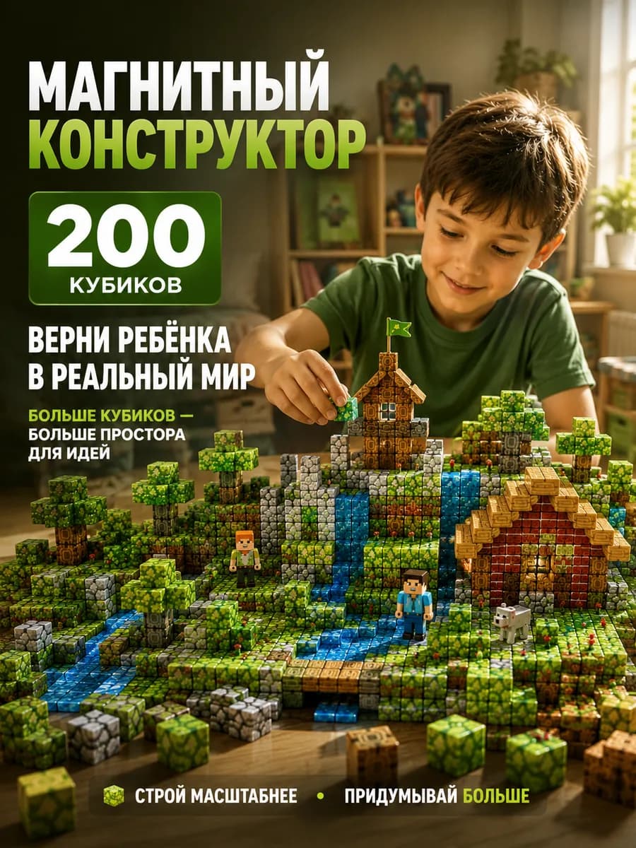 Магнитный конструктор для детей 200 элементов с фигурками
