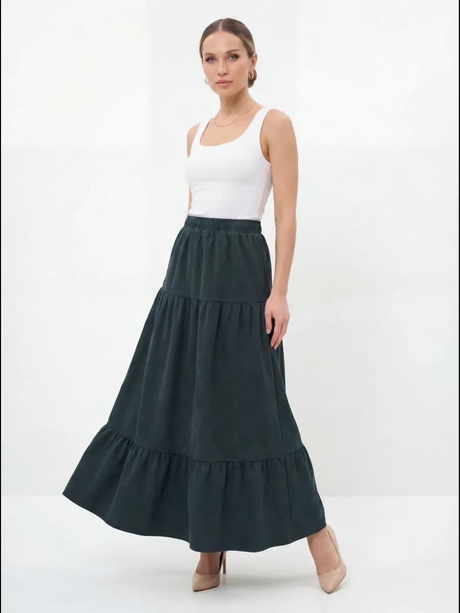 Юбка длинная вельветовая на резинке - фото 1