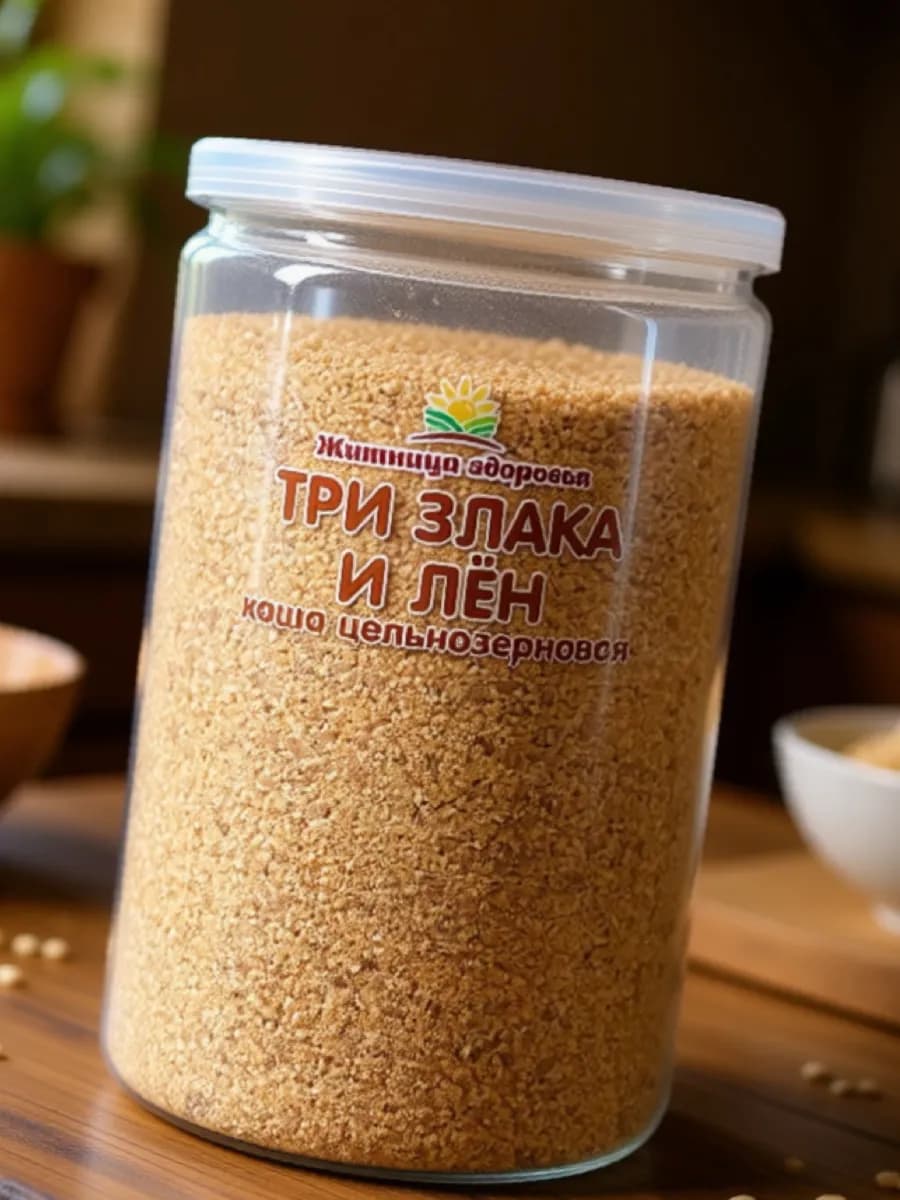 Каша "Три злака и лен" 800 г. цельнозерновая в банке