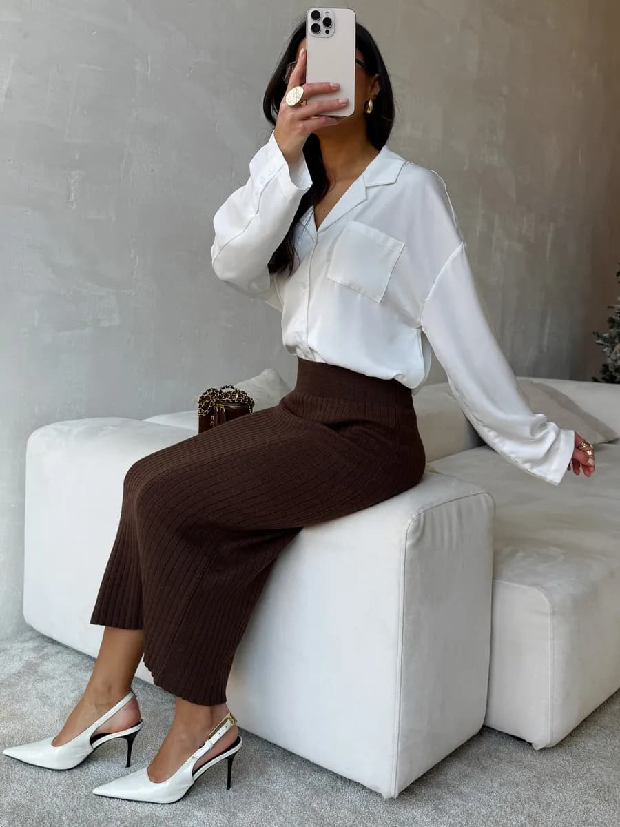 Юбка лапша вязаная миди теплая