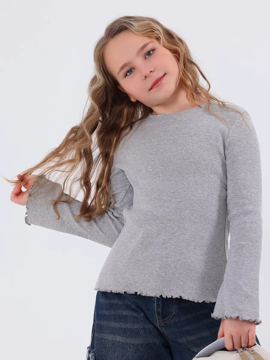 Лонгслив в рубчик школьный с рукавами клеш хлопок