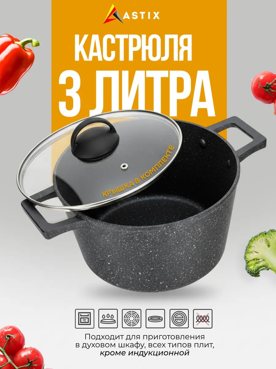 Кастрюля-жаровня с крышкой 3 л антипригарная сотейник 17см