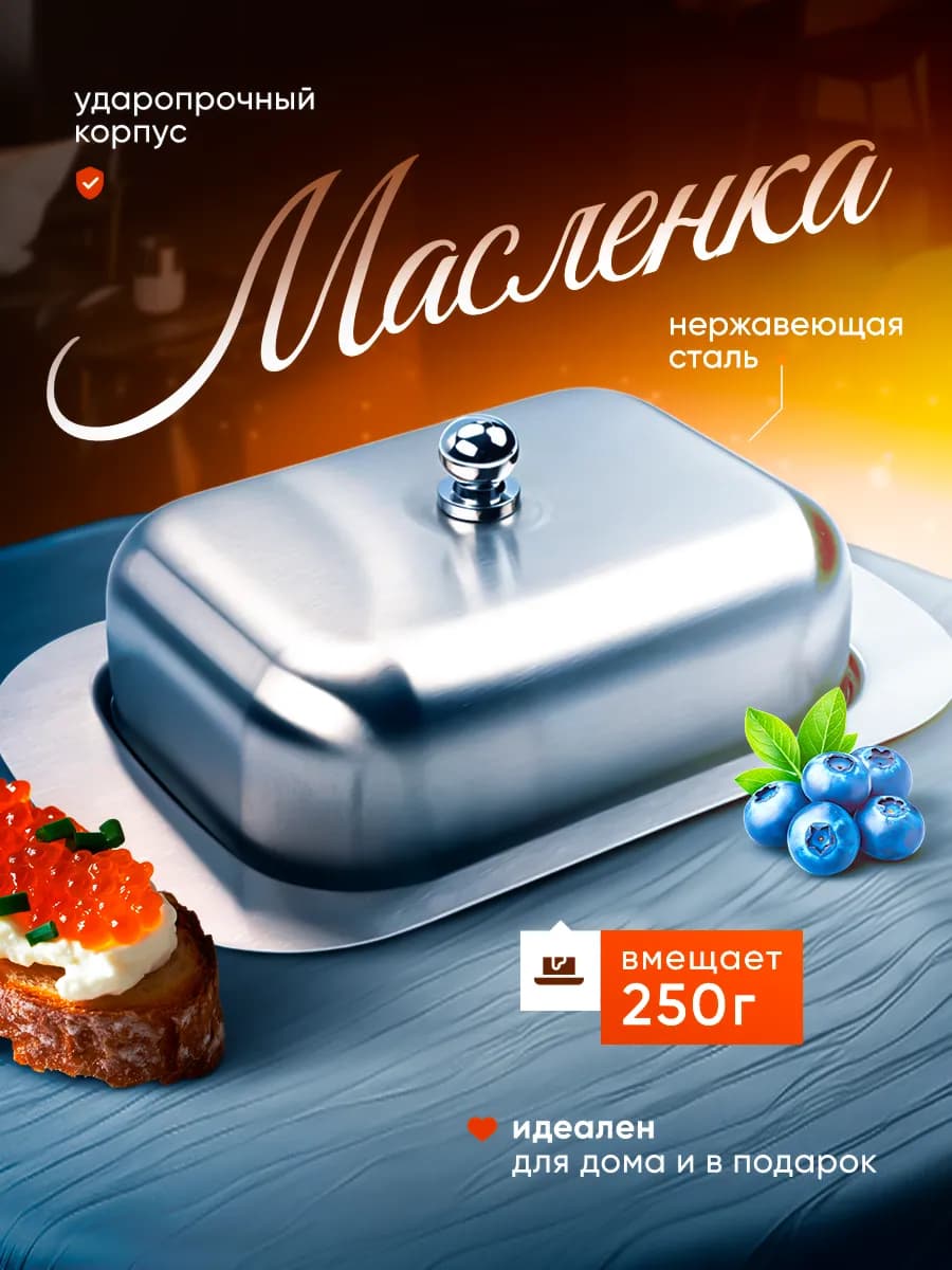 Масленка для сливочного масла с крышкой металлическая