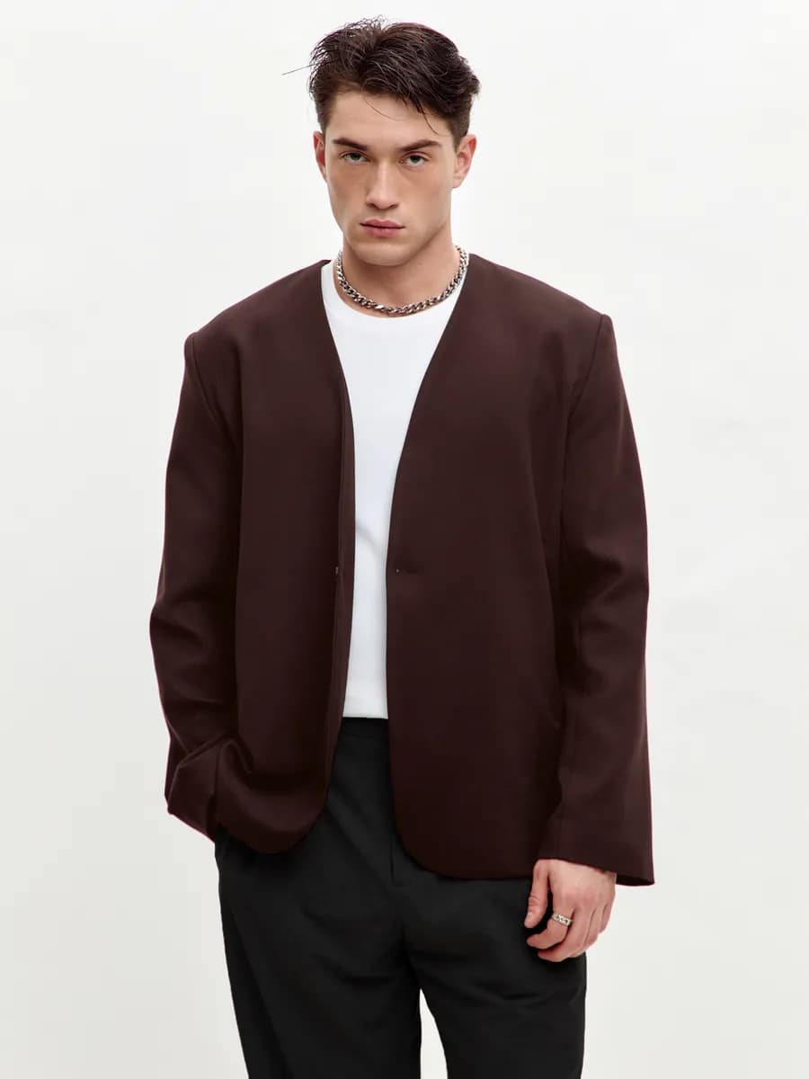 Пиджак мужской без воротника оверсайз под джинсы - фото 1