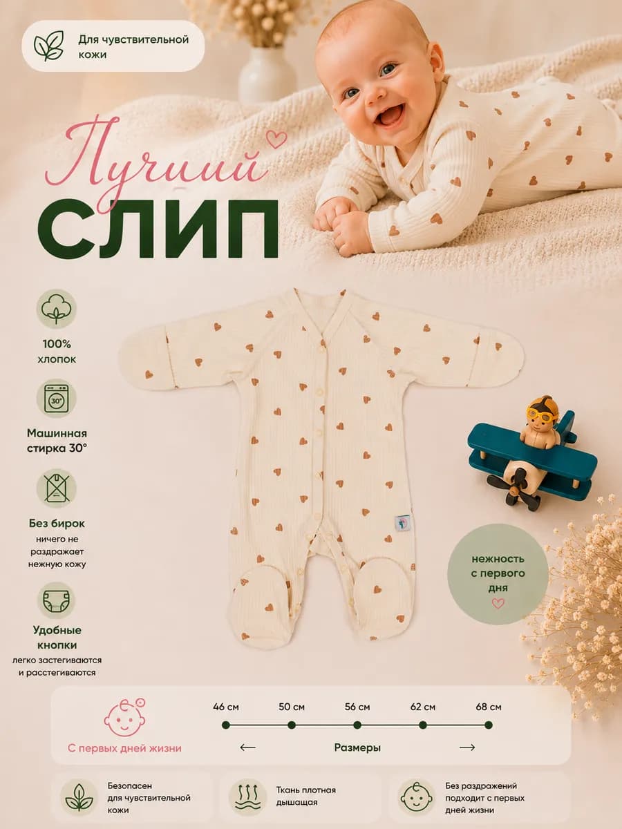 Комбинезон слип для новорожденных нательный