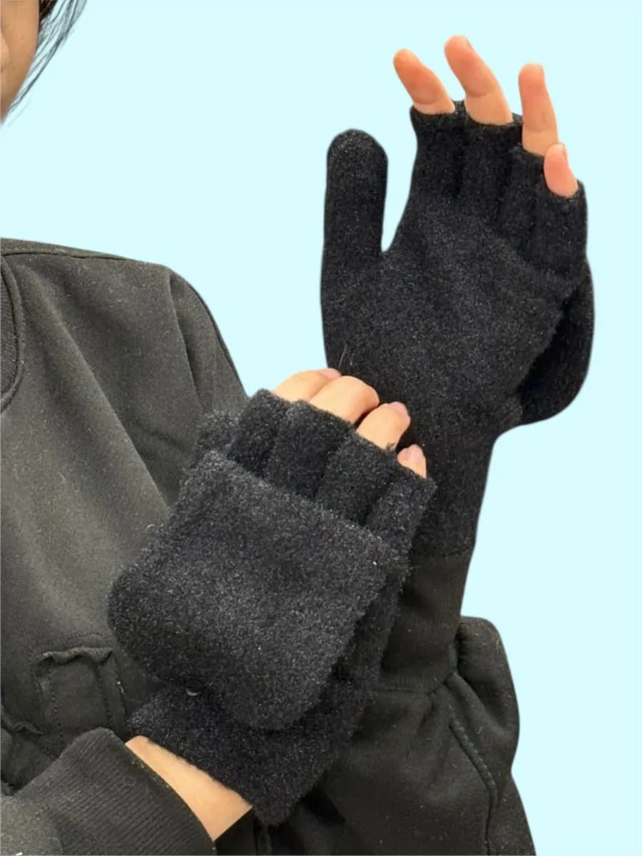 Варежки перчатки митенки вязаные теплые 2 в 1 без пальцев