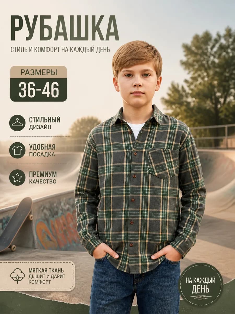 Рубашка в клетку подростковая