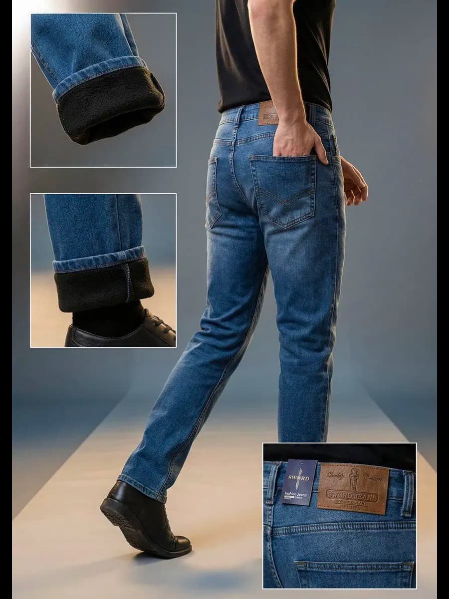 Джинсы прямые утепленные зимние на флисе