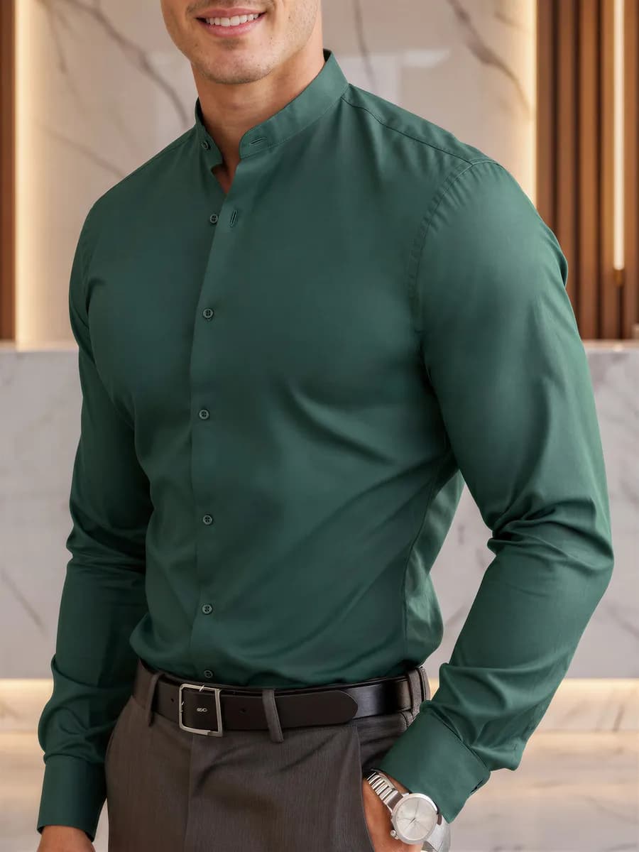 Рубашка с длинным рукавом классическая воротник стойка