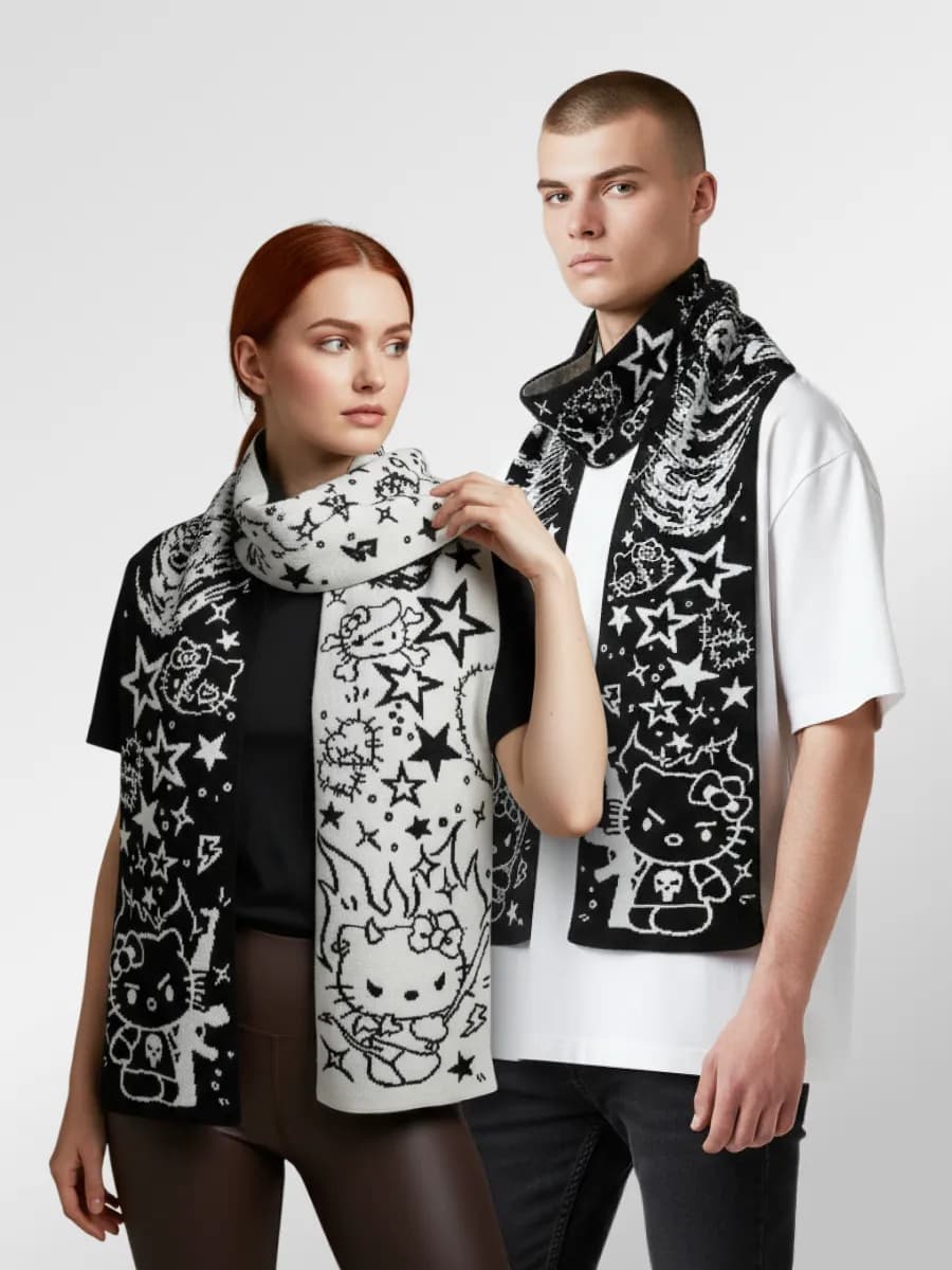 Шарф черно-белый дрейн стиль y2k с принтом drain zxc