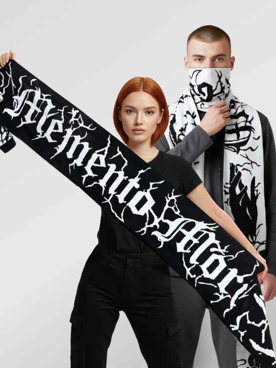 Шарф черно-белый дрейн стиль y2k с принтом drain zxc - фото 1