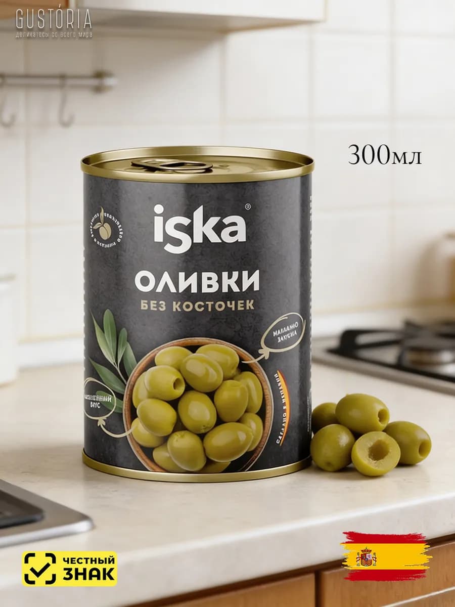 Оливки зеленые без косточки 300мл