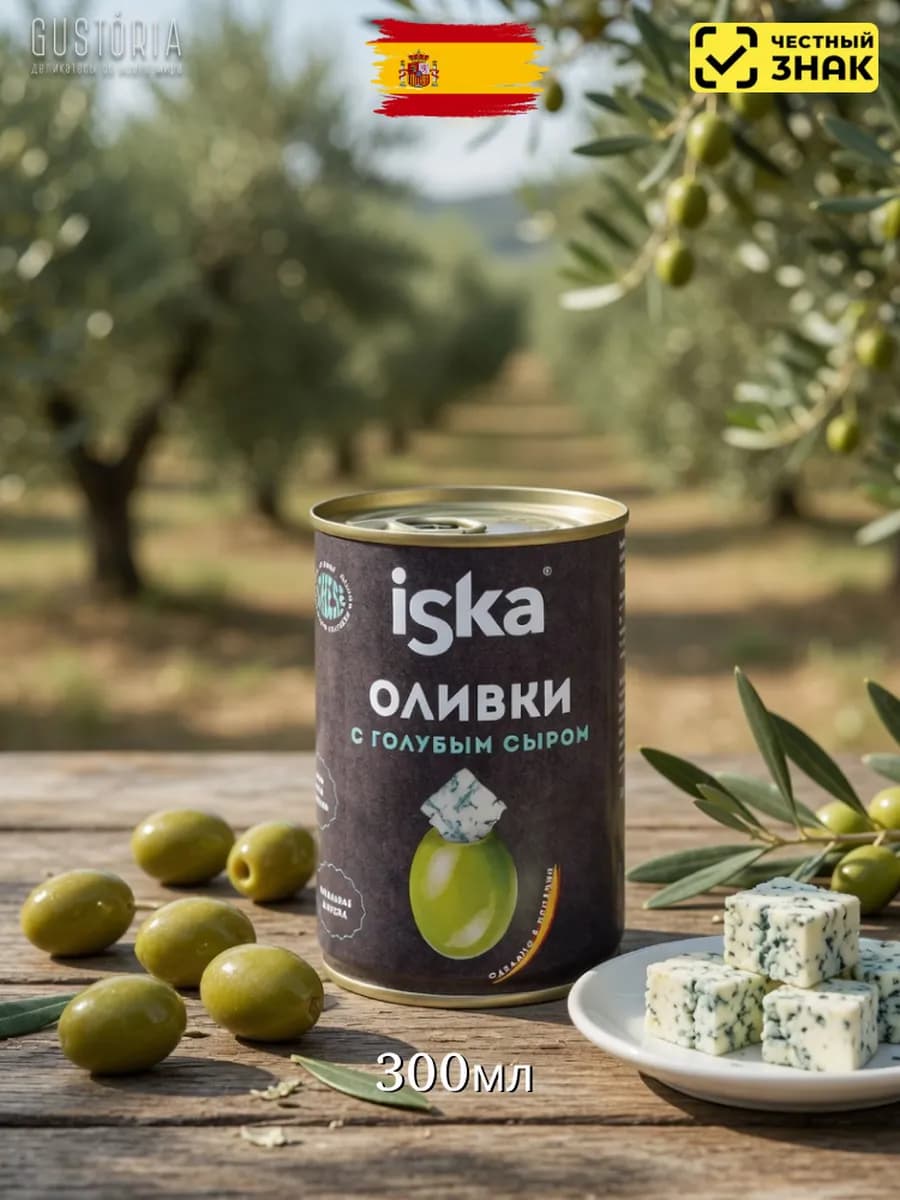 Оливки с голубым сыром, 300мл