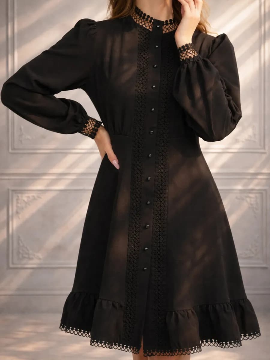 Платье-рубашка вечерняя короткое с длинным рукавом