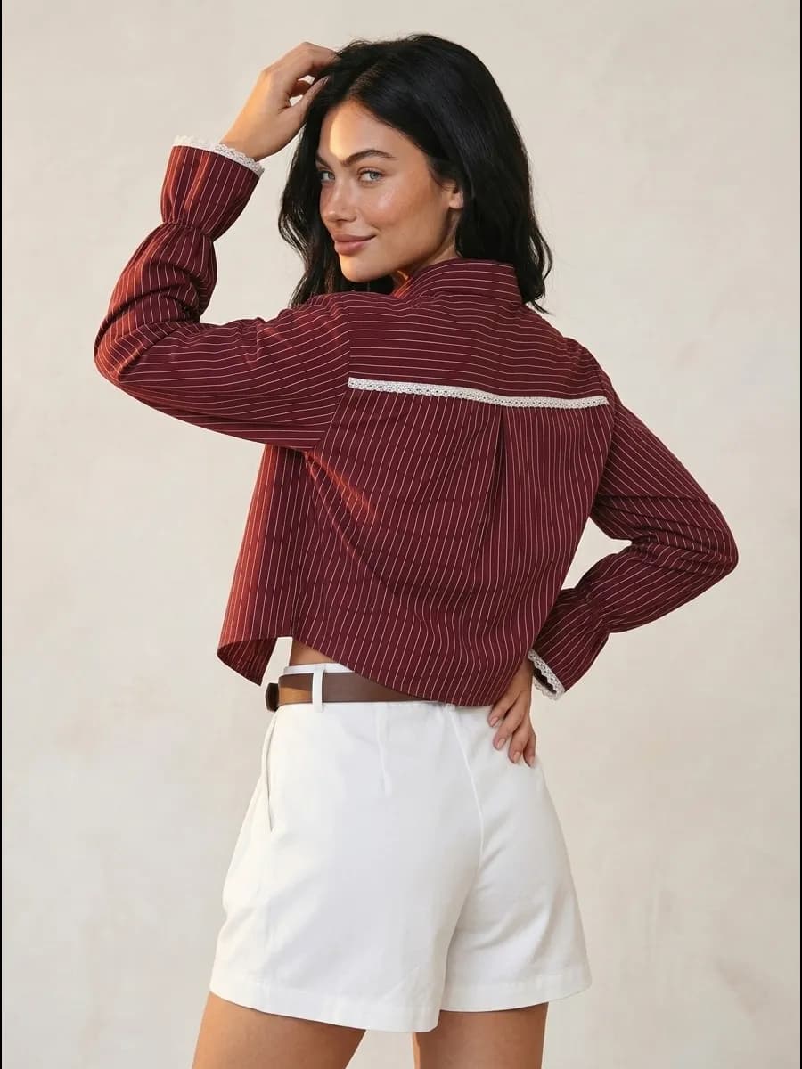 Рубашка укороченная с кружевом - фото 1