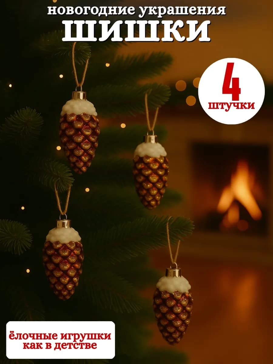 Шишки на елку новогодние бордовые 4 штуки