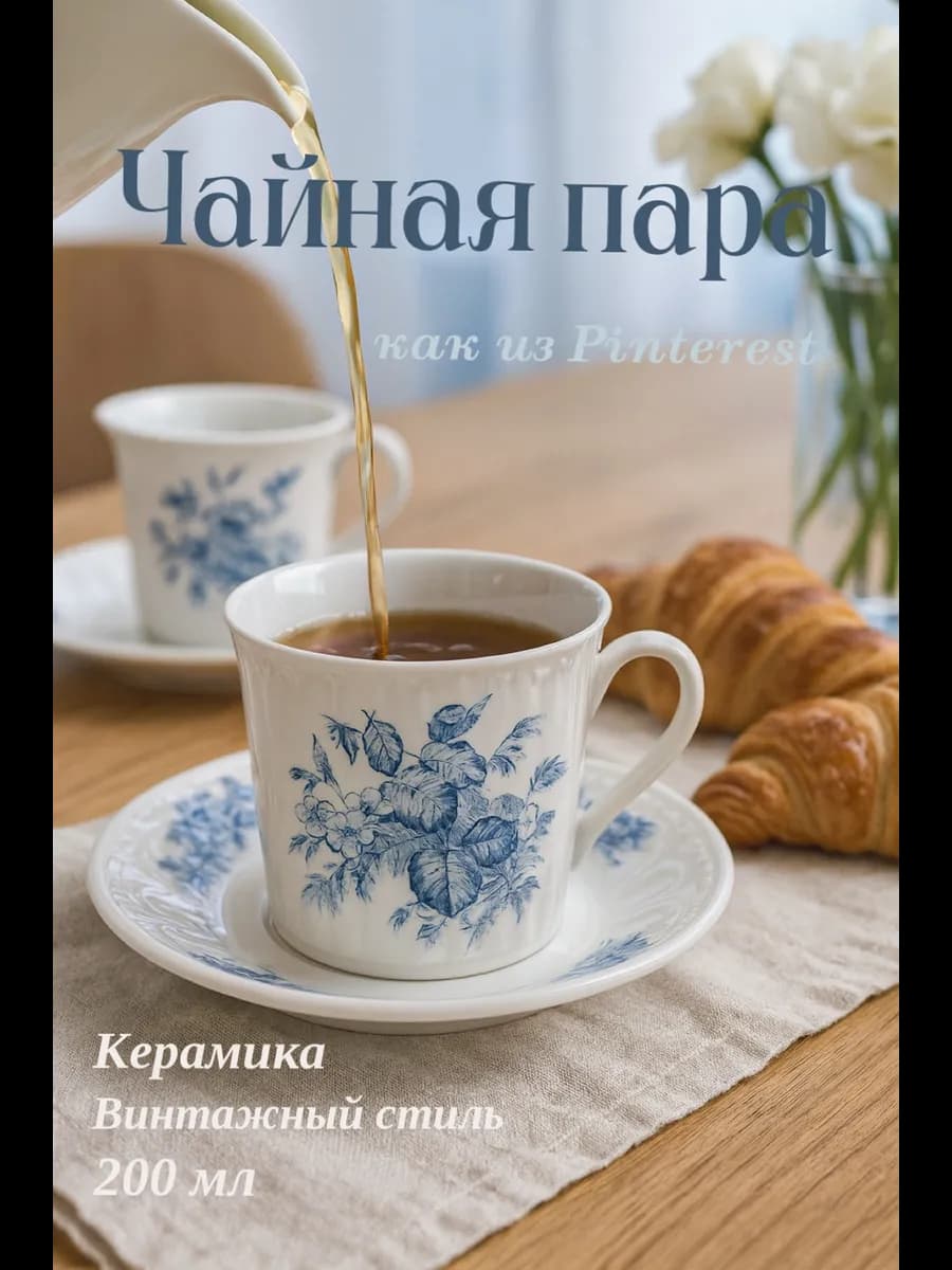 Кружка с блюдцем Винтажный стиль Объем 200 мл