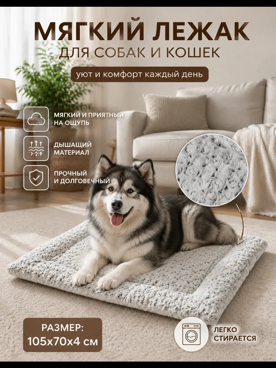 Лежанка для собак средних и крупных пород и кошек 105x70см