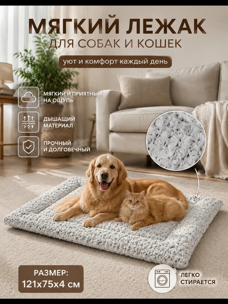 Лежанка для собак крупных пород и кошек 121x75см