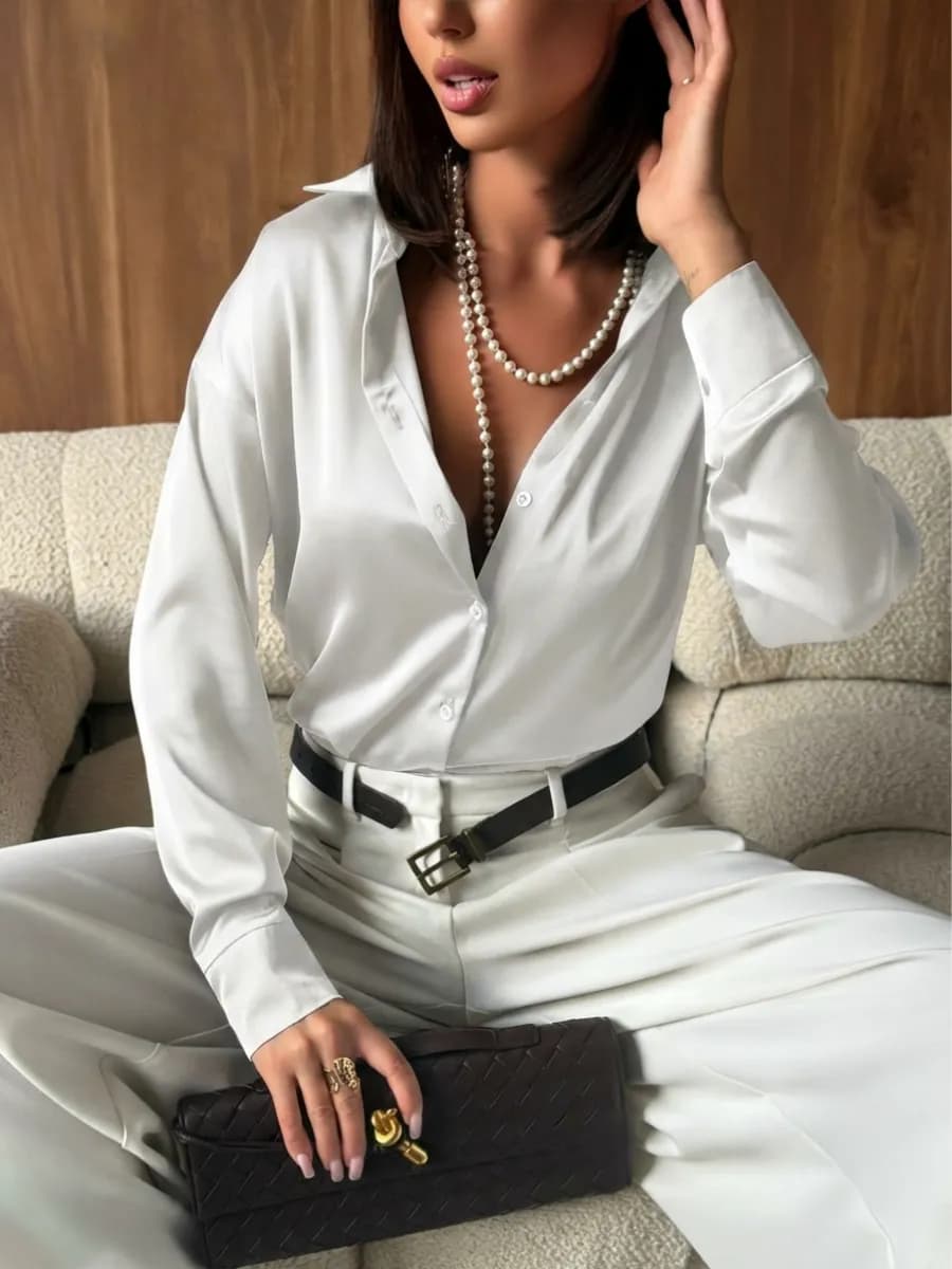 Рубашка шелковая атласная оверсайз в офис