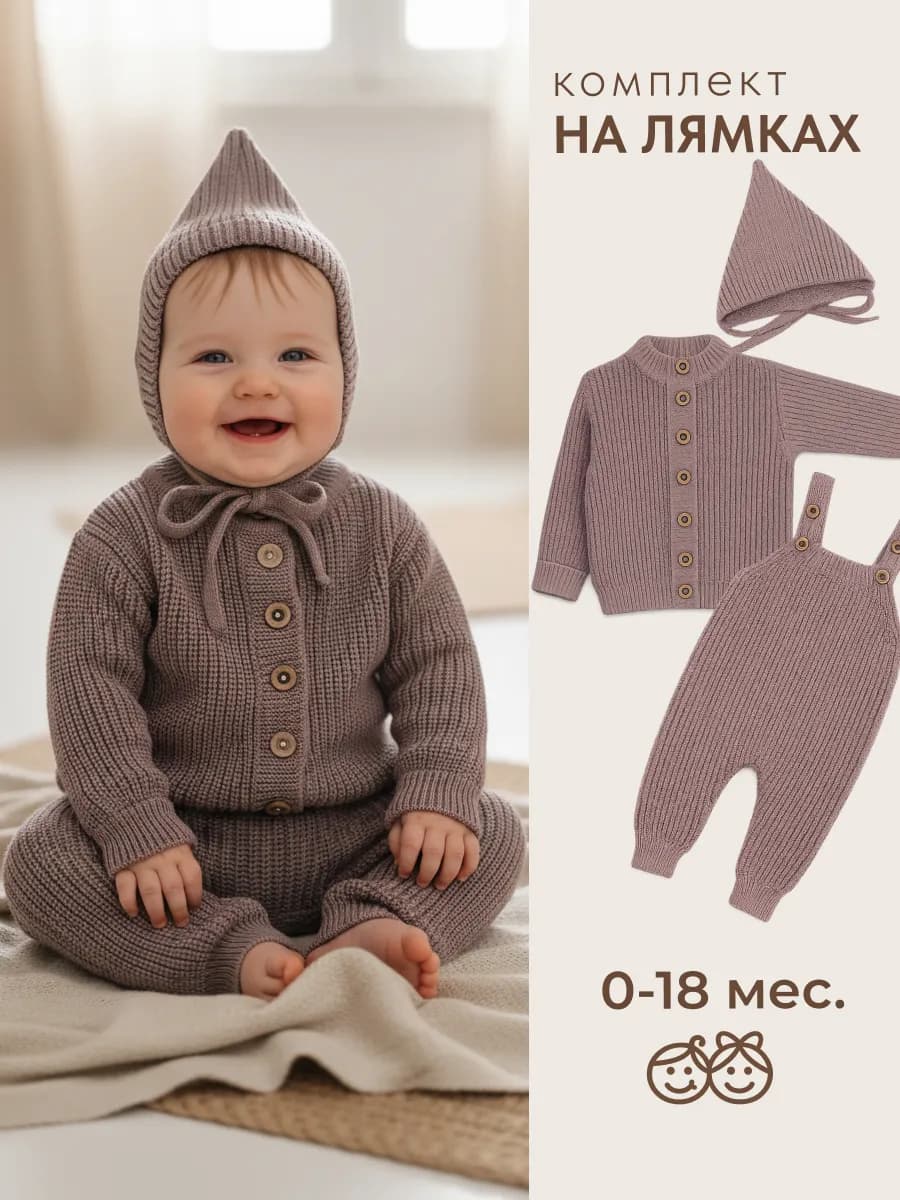 Вязаный костюм для новорожденных теплый