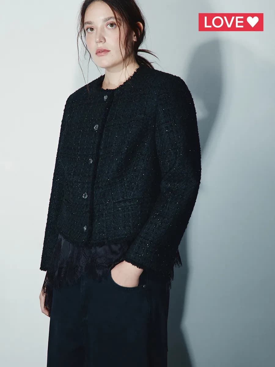 Жакет твидовый укороченный с шерстью новогодний