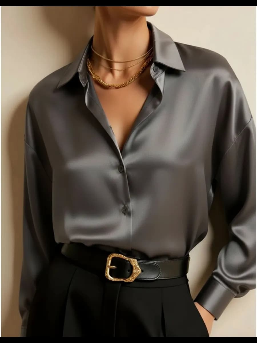 Рубашка блузка оверсайз шелковая офисная