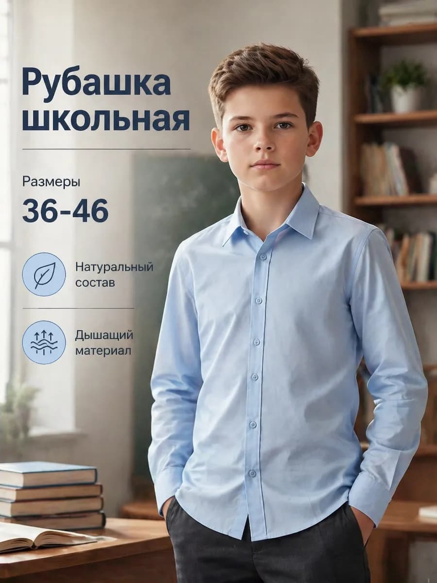 Рубашка подростковая с длинным рукавом