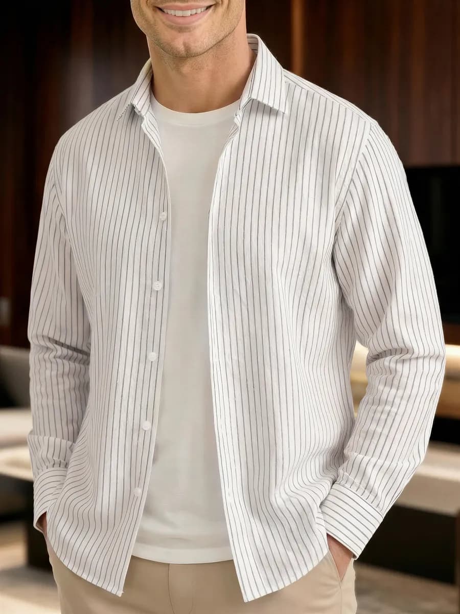 Рубашка с длинным рукавом классическая в полоску