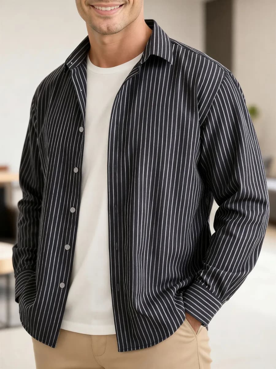 Рубашка с длинным рукавом классическая в полоску