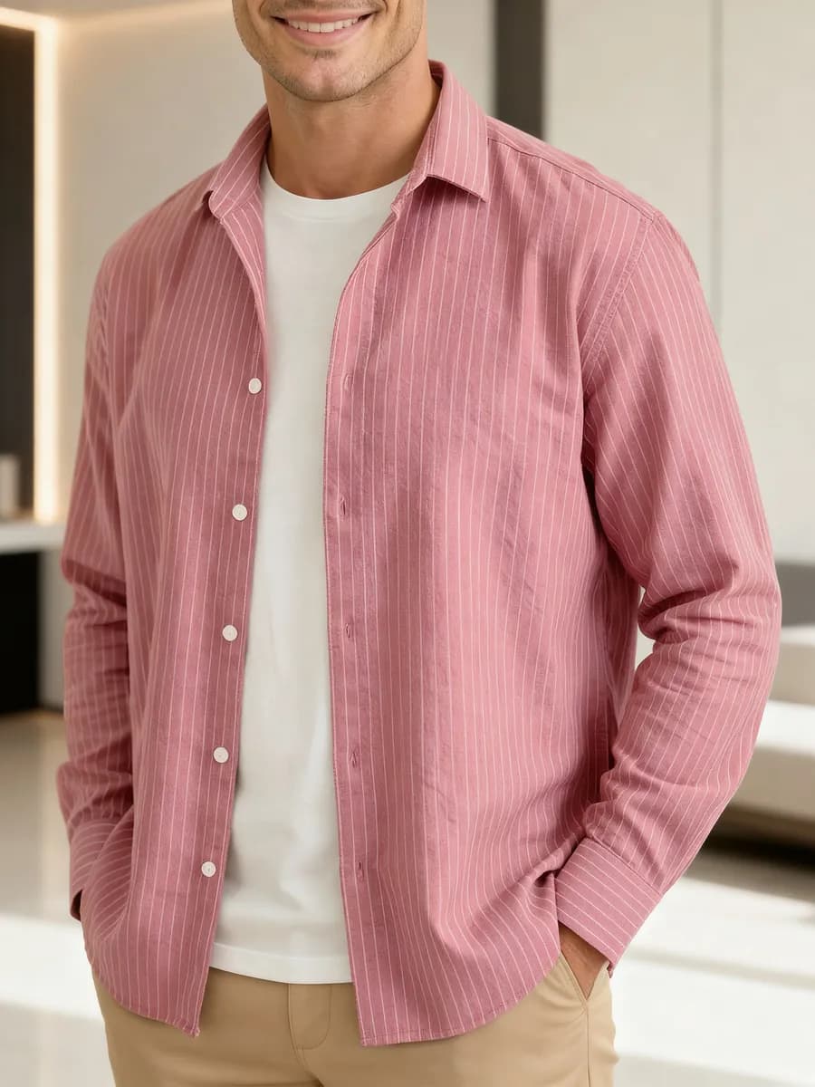 Рубашка с длинным рукавом классическая в полоску - фото 1