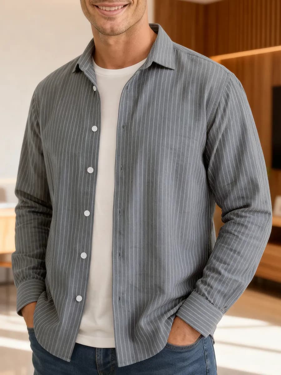 Рубашка с длинным рукавом классическая в полоску - фото 1