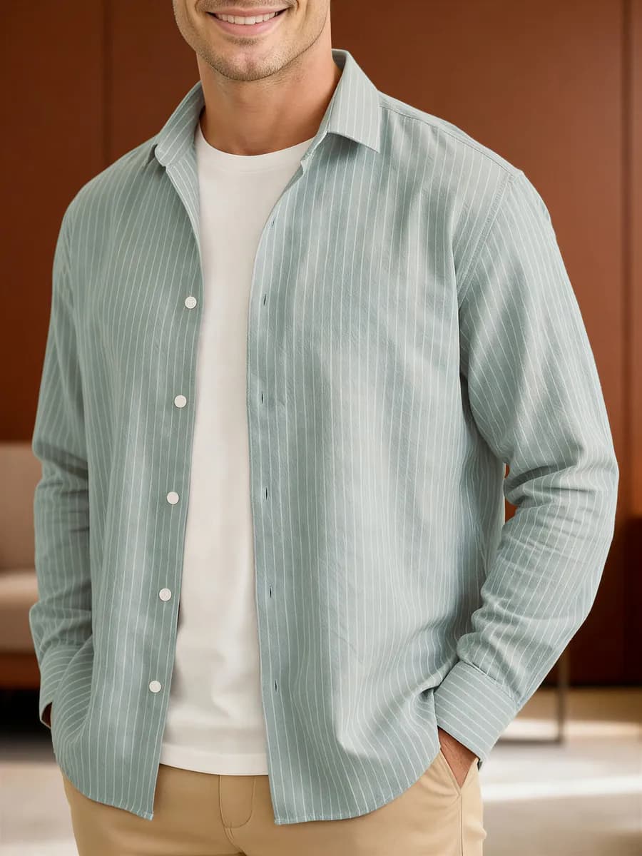 Рубашка с длинным рукавом классическая в полоску - фото 1