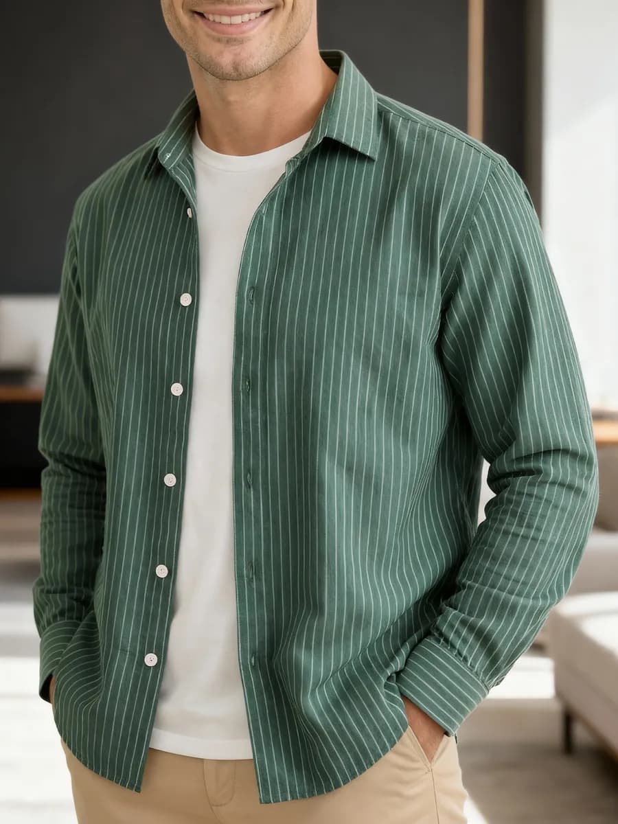 Рубашка с длинным рукавом классическая в полоску