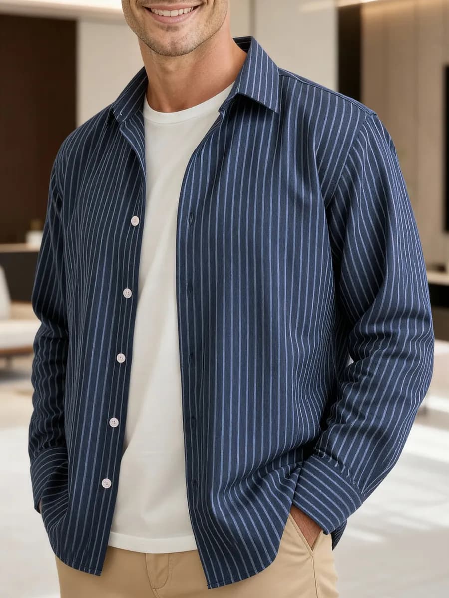 Рубашка с длинным рукавом классическая в полоску