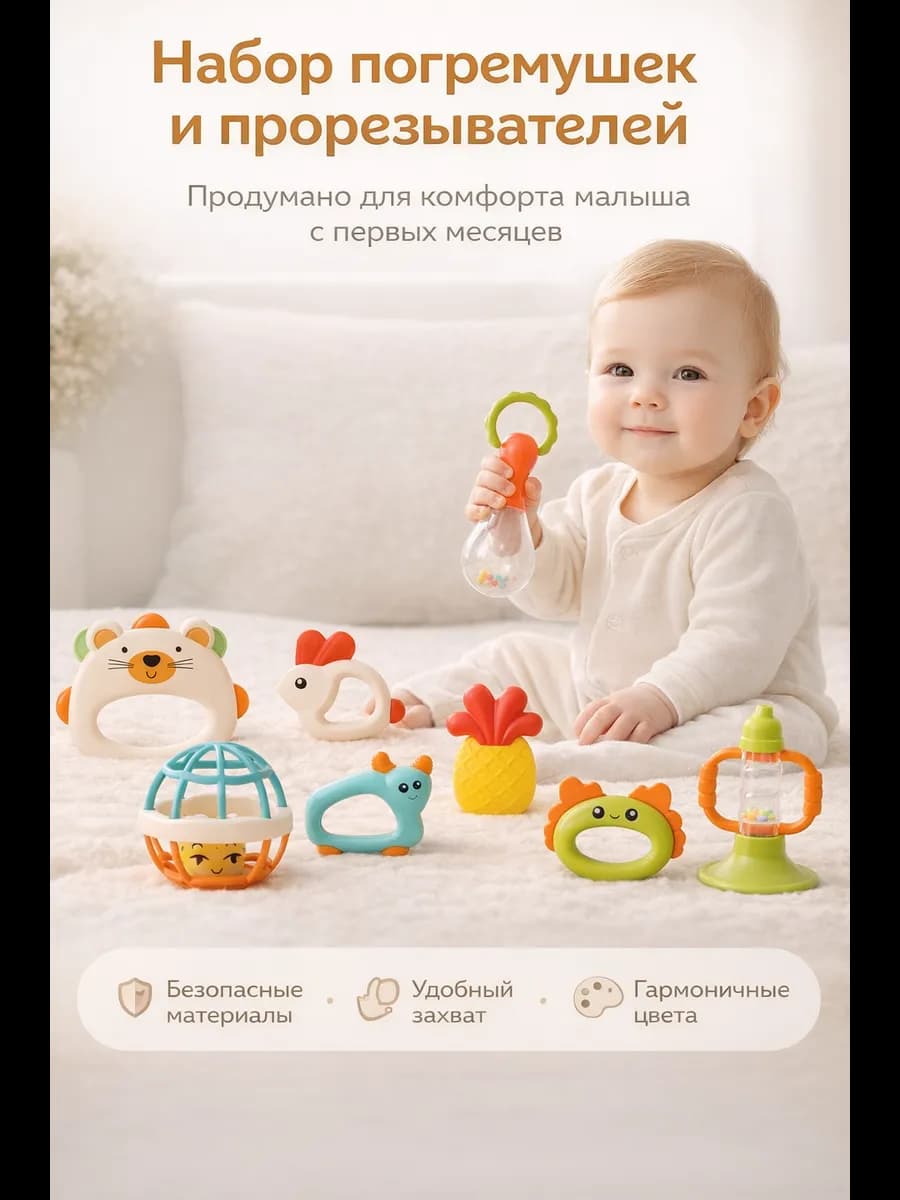 Развивающие погремушки для новорожденных 0+