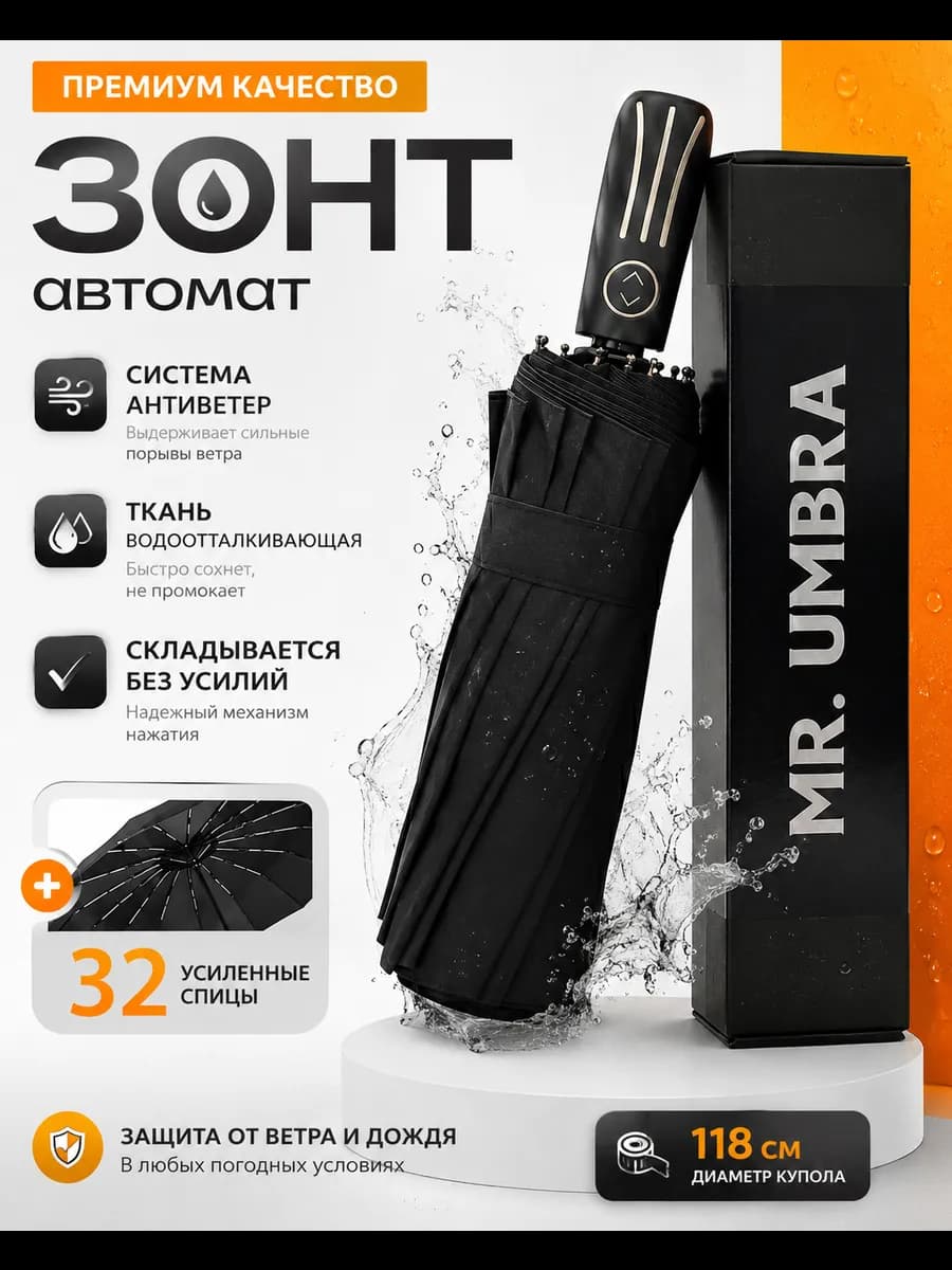 Зонт автомат антиветер сверхпрочный MR.UMBRA PREMIUM