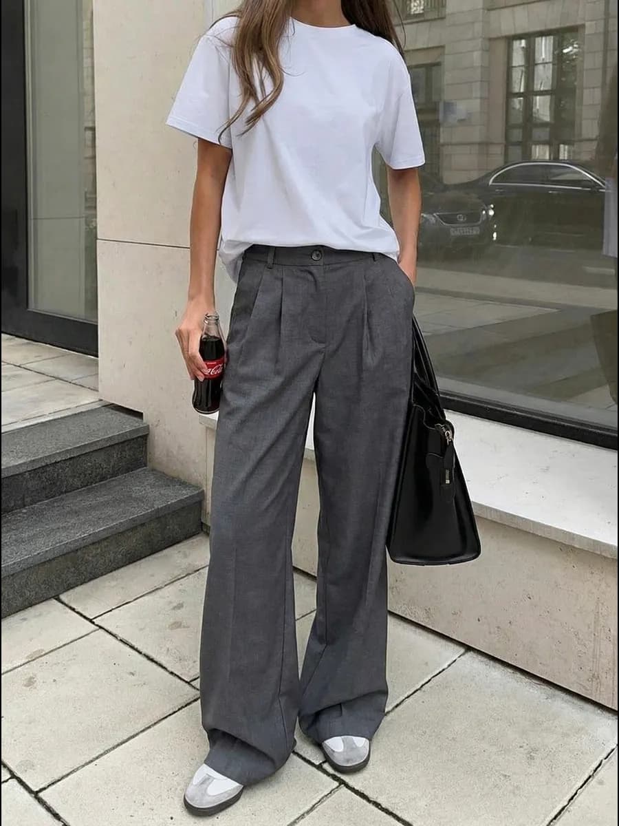 Брюки палаццо широкие на высокой посадке мужского кроя